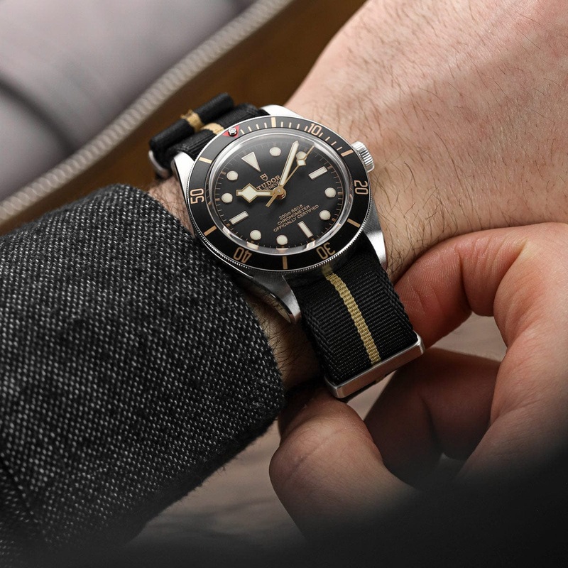 WatchGecko Signature Military Nylon Watch Strap – Black & Beige