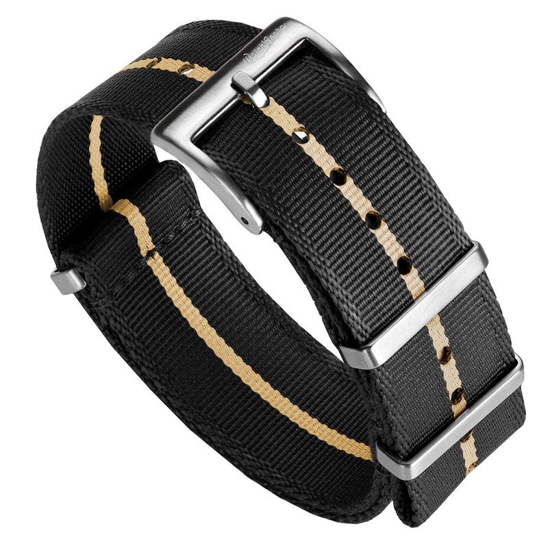 WatchGecko Signature Military Nylon Watch Strap – Black & Beige