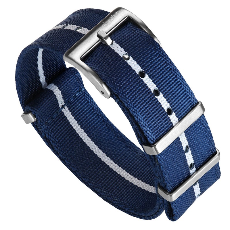 WatchGecko Signature Military Nylon Watch Strap – Blue & White