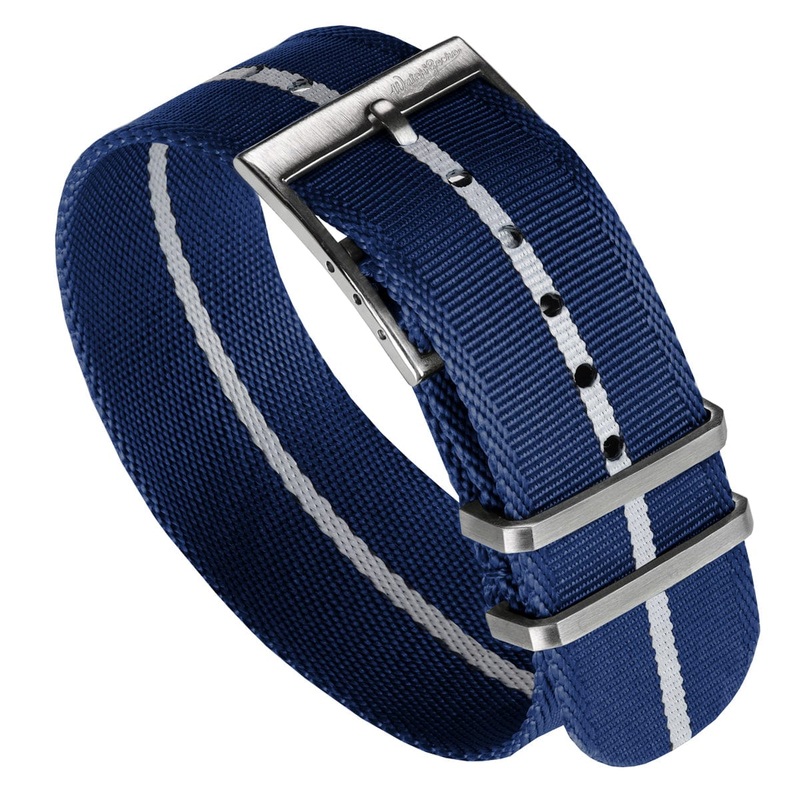 WatchGecko Signature Single Pass Military Nylon Watch Strap – Blue & White