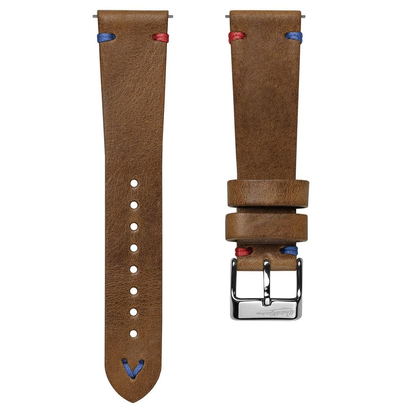 Simple Handmade Italian Leather Watch Strap – Light Brown Pepsi Stitch
