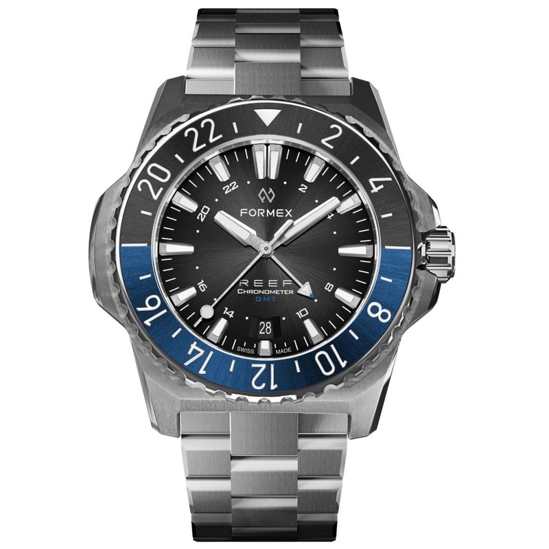 FORMEX REEF GMT – Black Dial with Blue GMT – Stainless Steel Bracelet