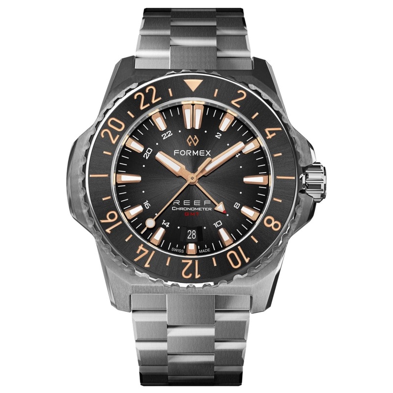 FORMEX REEF GMT – Black Dial with Rose Gold Elements – Stainless Steel Bracelet