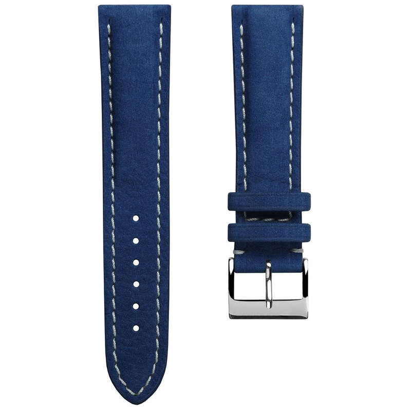 Ostend Thick Padded Leather Watch Strap  – Nubuck Azure Blue