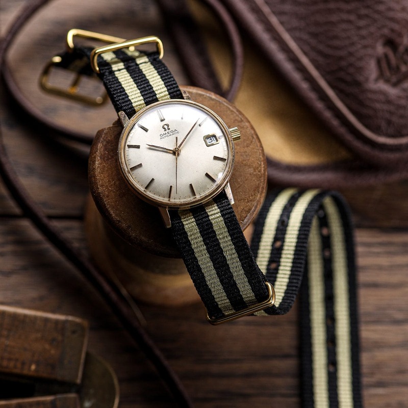 The Vintage Watch Company Military Watch Strap – Black & Gold / Gold