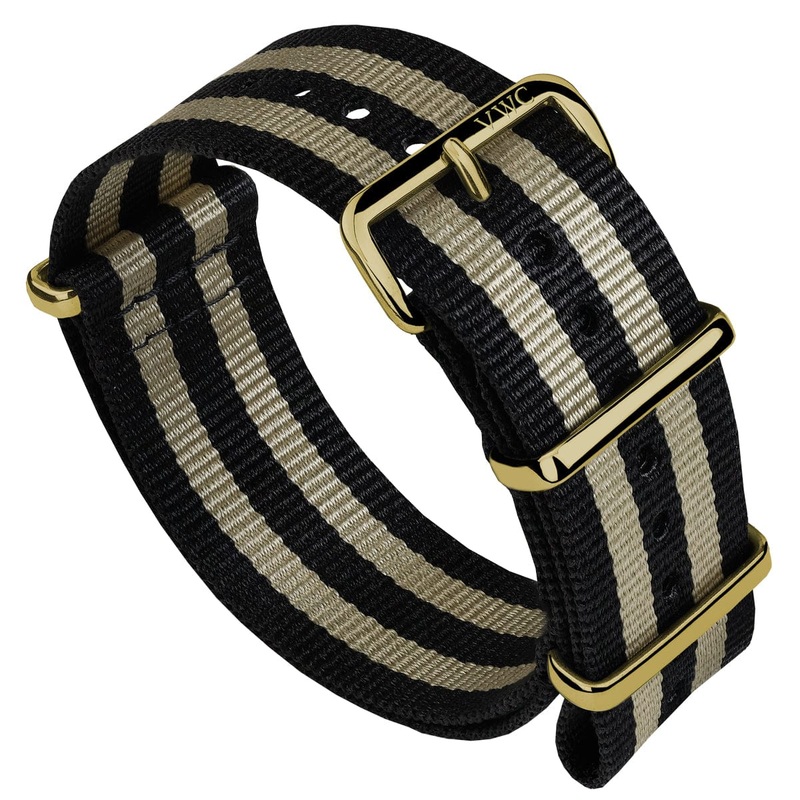 The Vintage Watch Company Military Watch Strap – Black & Gold / Gold