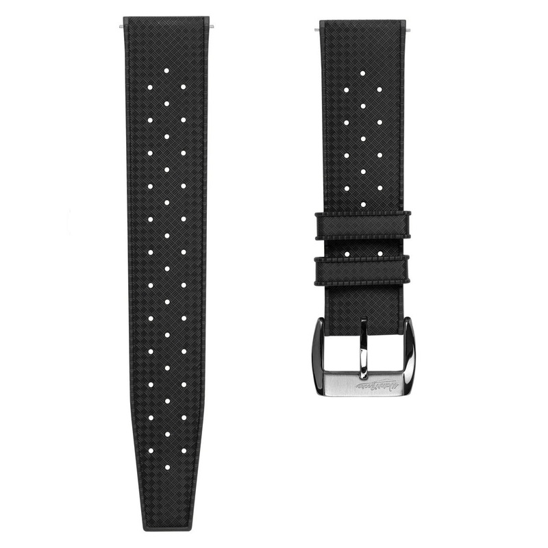 Vintage Style Perforated Rubber Watch Strap – Black