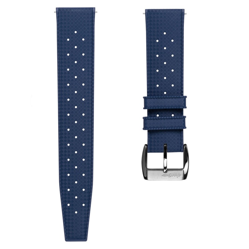 Vintage Style Perforated Rubber Watch Strap – Blue