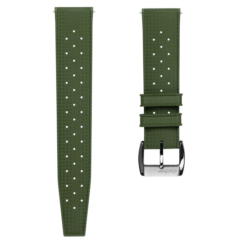 Vintage Style Perforated Rubber Watch Strap – Green