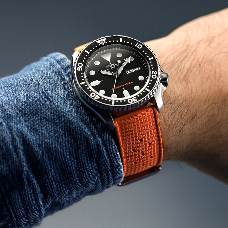 Vintage Style Perforated Rubber Watch Strap – Orange