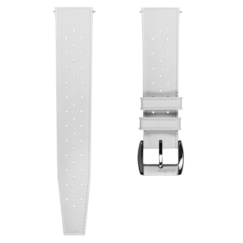 Vintage Style Perforated Rubber Watch Strap – White