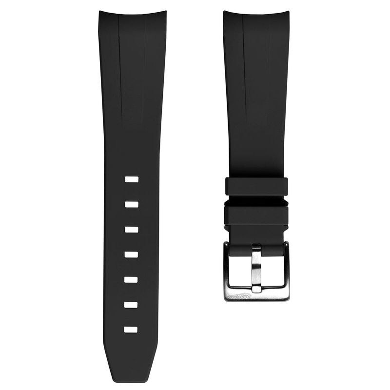 WatchGecko Curved Ends  Rubber Watch Strap – Black