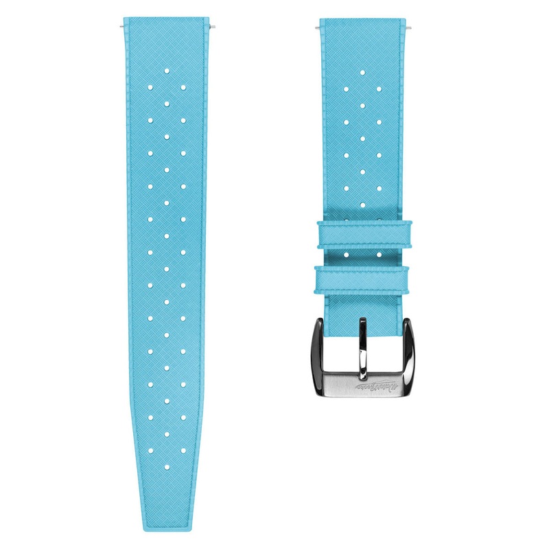 Vintage Style Perforated Rubber Watch Strap – Light Blue