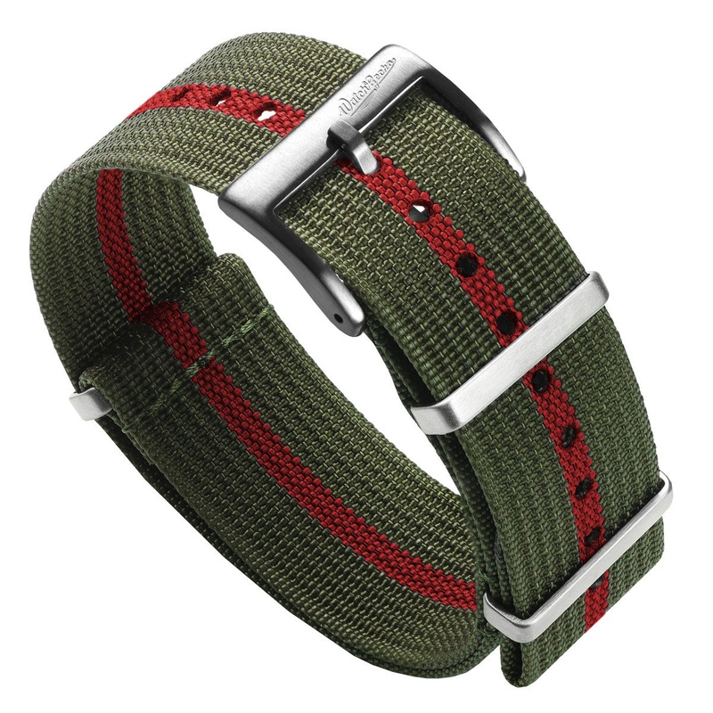 WatchGecko Ridge British Military Watch Strap – Green & Red