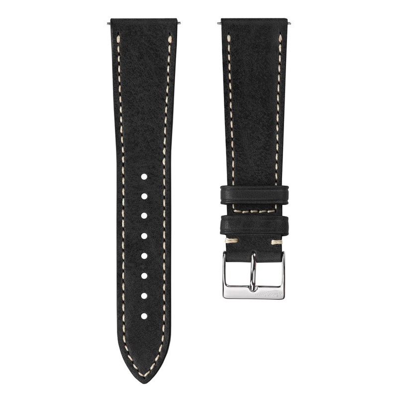 Flat Highley Genuine Leather Watch Strap – Black