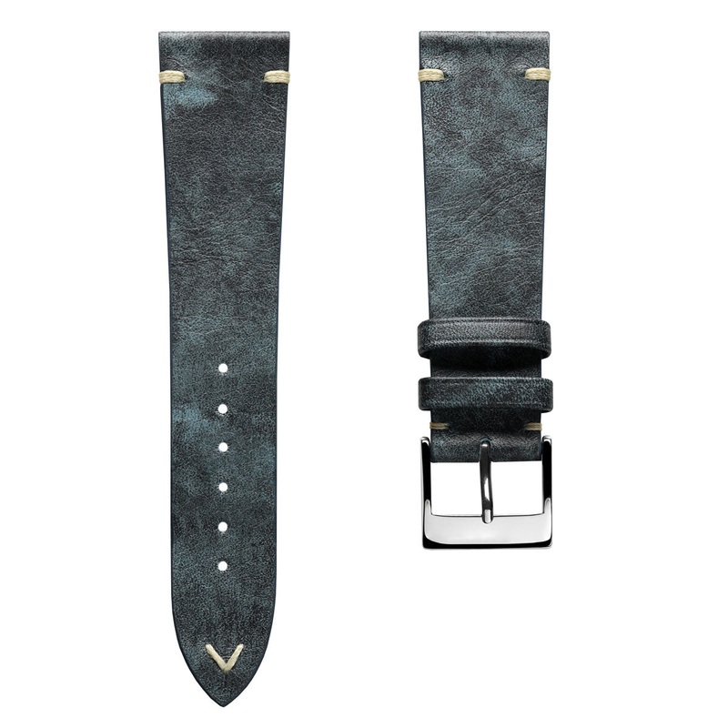 Vintage Stitching Patina Leather Watch Strap – Blue Jeans