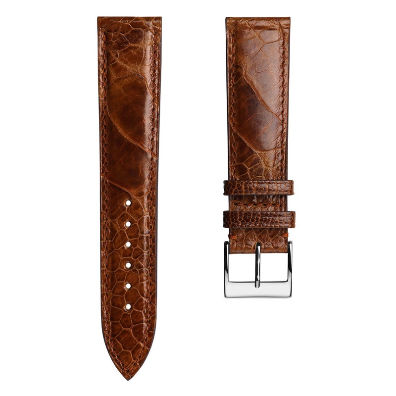 Durbuy Ostrich Leg Handmade Leather Watch Strap – Gloss Cognac Brown