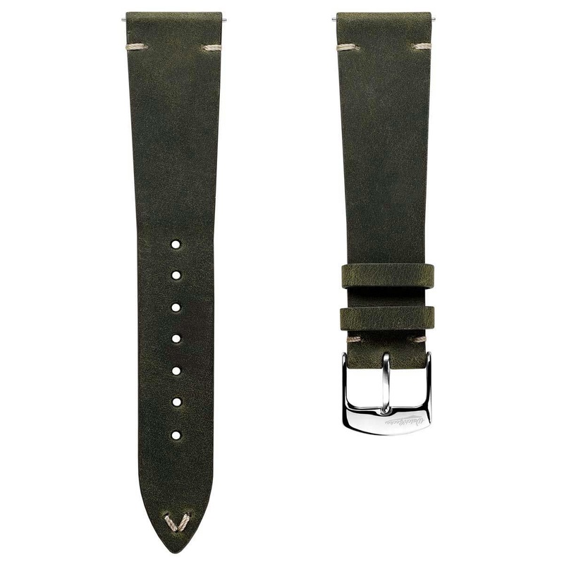 Crazy Horse V-Stitch Leather Watch Strap – Crazy Horse Olive Green