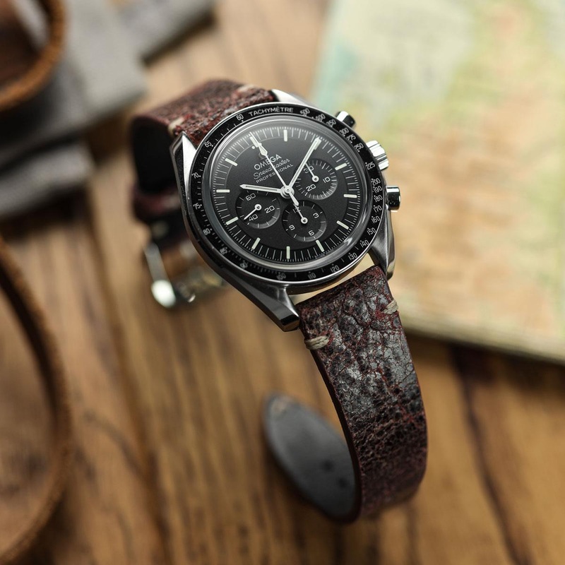 Dexter Cracked Finish Leather Watch Strap – Gloss Bordeaux