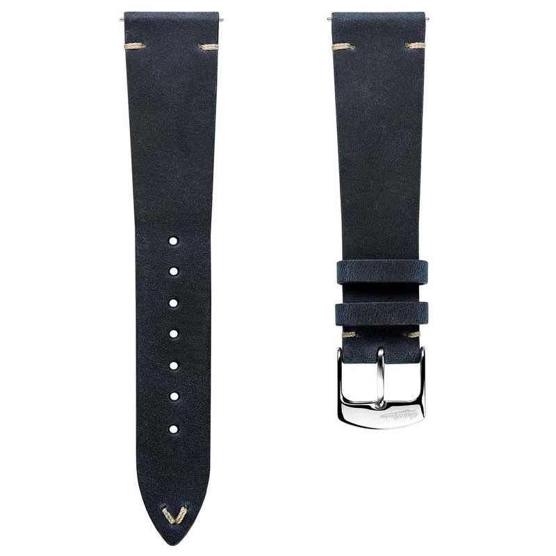 Vintage-Stitched Genuine Leather Watch Strap – Crazy Horse Peacock Blue