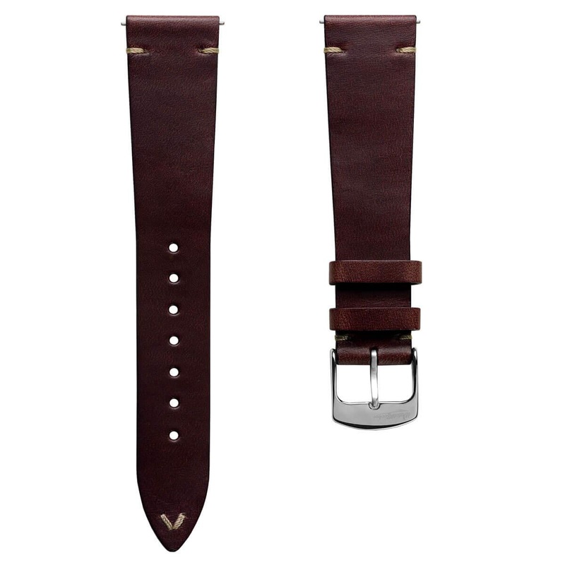 Vintage-Stitched Genuine Leather Watch Strap – Horween Chromexcel Burgundy