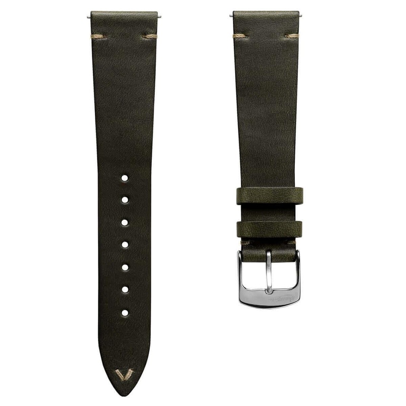 Vintage-Stitched Genuine Leather Watch Strap – Horween Chromexcel Olive Green