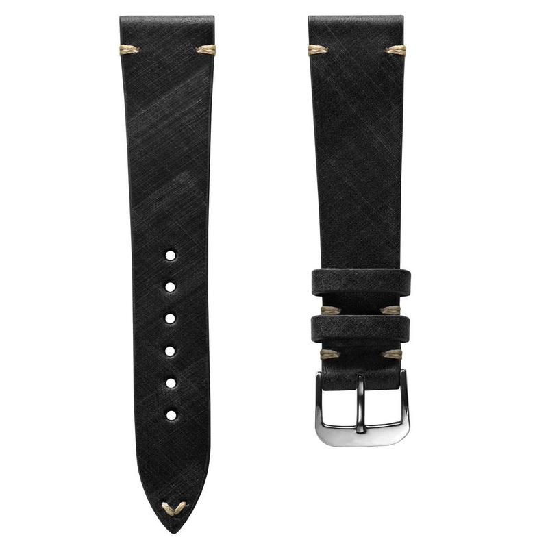 Cortez Vintage Stitching Genuine Leather Watch Strap – Black