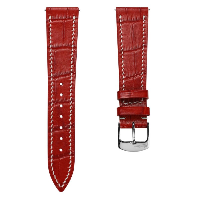 Arnhem Hand-Stitched Calf Leather Watch Strap – Alligator Print Bright Red