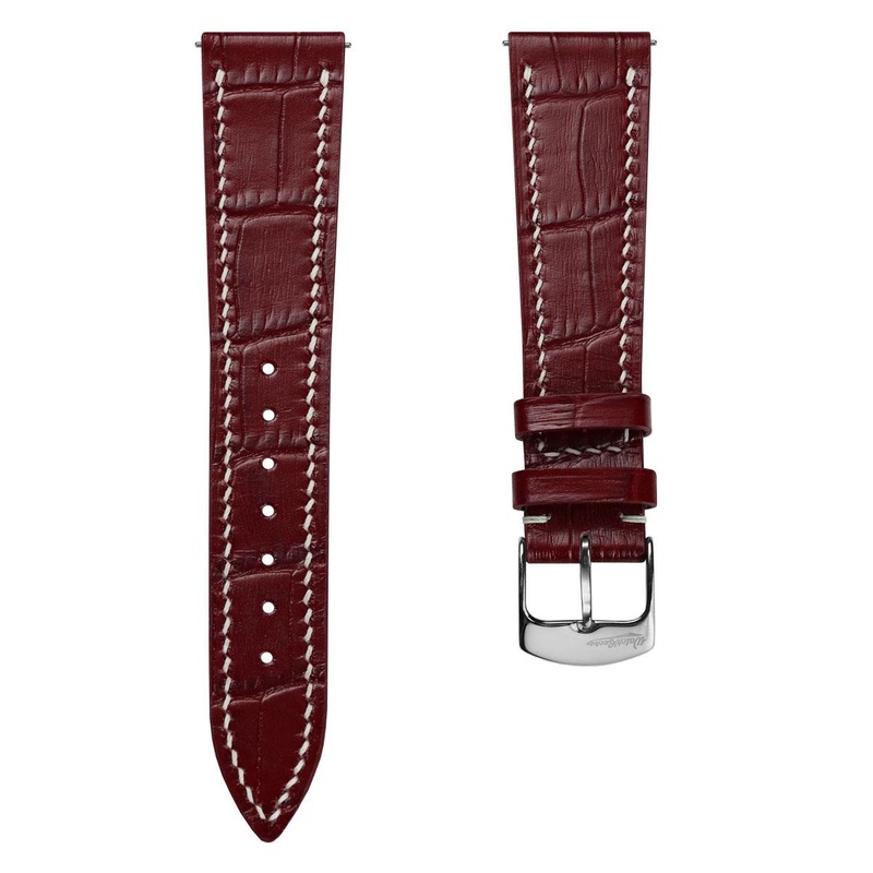 Arnhem Hand-Stitched Calf Leather Watch Strap – Alligator Print Burgundy