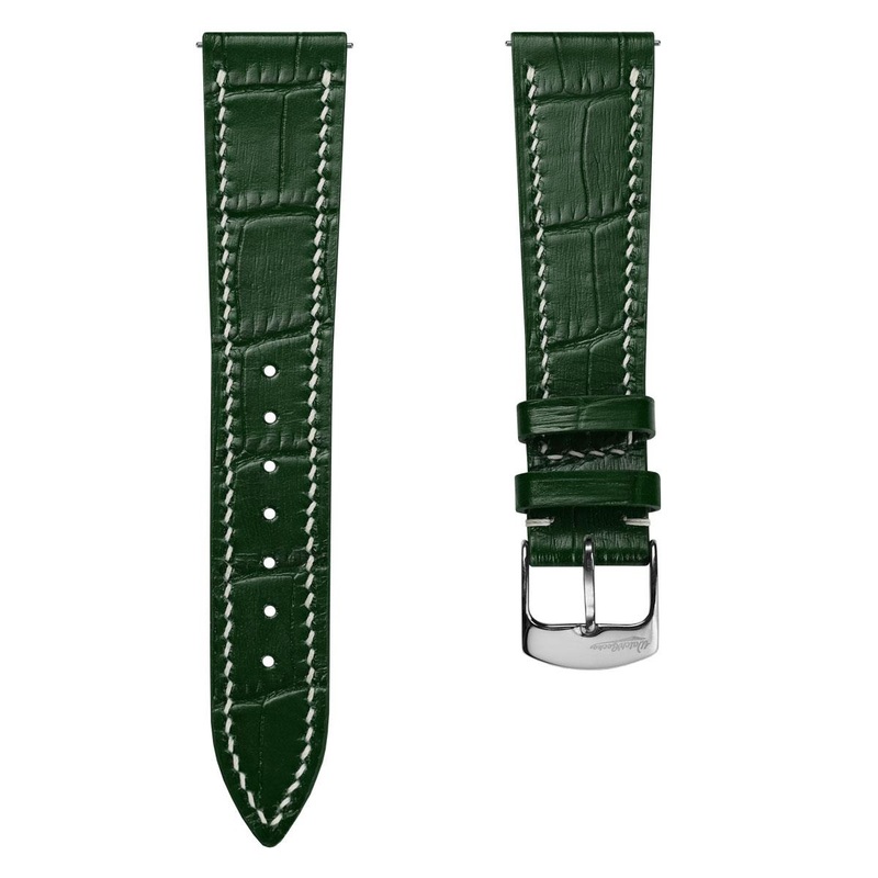 Arnhem Hand-Stitched Calf Leather Watch Strap – Alligator Print Dark Green