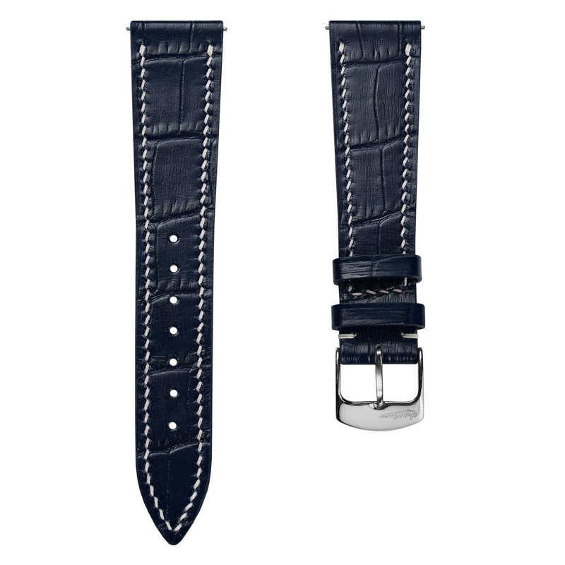 Arnhem Hand-Stitched Calf Leather Watch Strap – Alligator Print Navy Blue