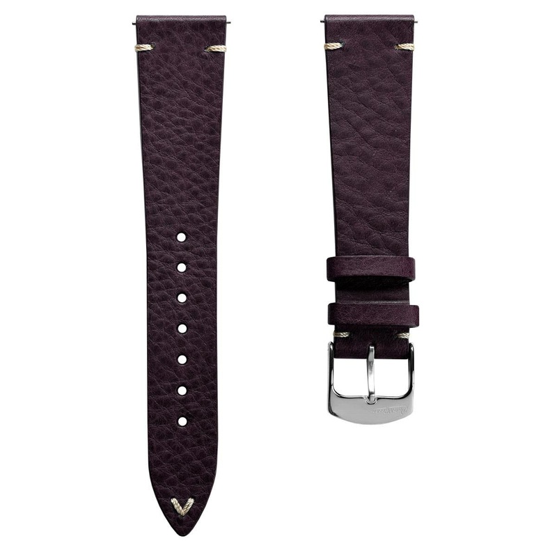 Vintage-Stitched Genuine Leather Watch Strap – Minerva Box Plum