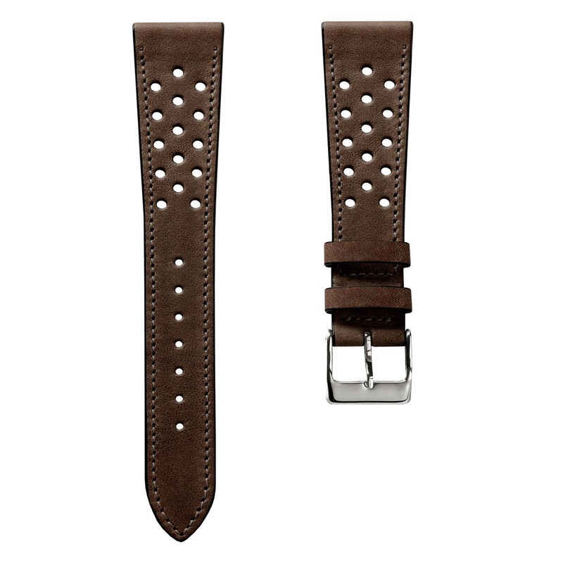 WatchGecko Missouri Perforated Leather Watch Strap – Dark Brown