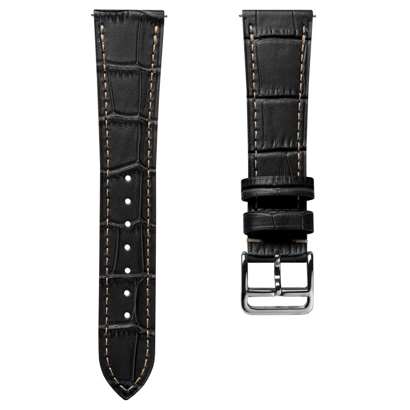 Flat Leather Watch Strap – Alligator Print Black