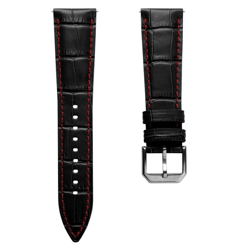 Carolina Gator Print Genuine Leather Watch Strap – Black / Red Stitching