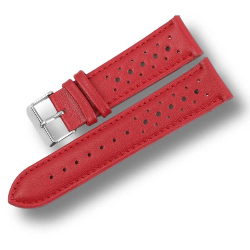 Colored Stitch Perforated Genuine Leather Racing Quick-Release Watchband