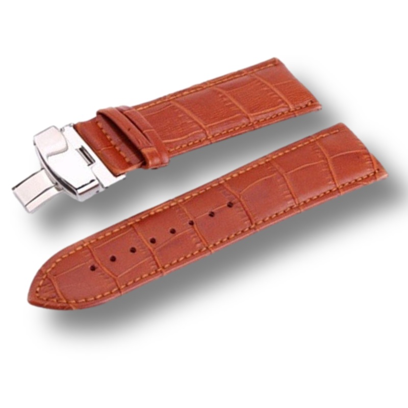 Leather Watch Band with Butterfly Deploymant Buckle