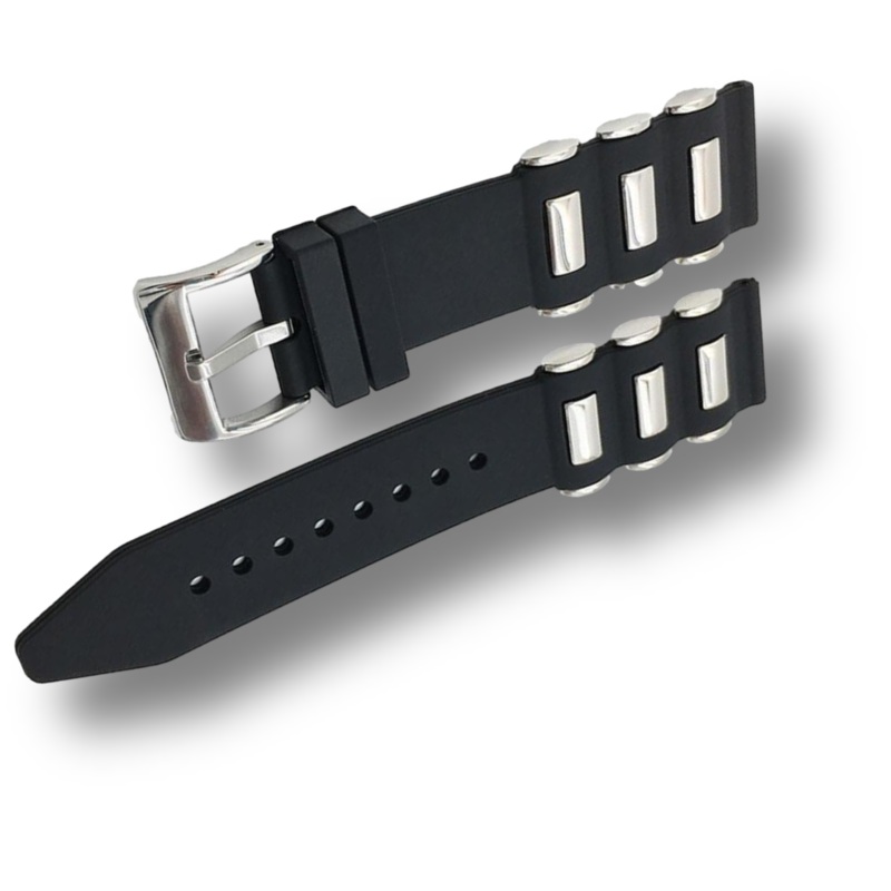 Metal Embedding Black Rubber Watch Band