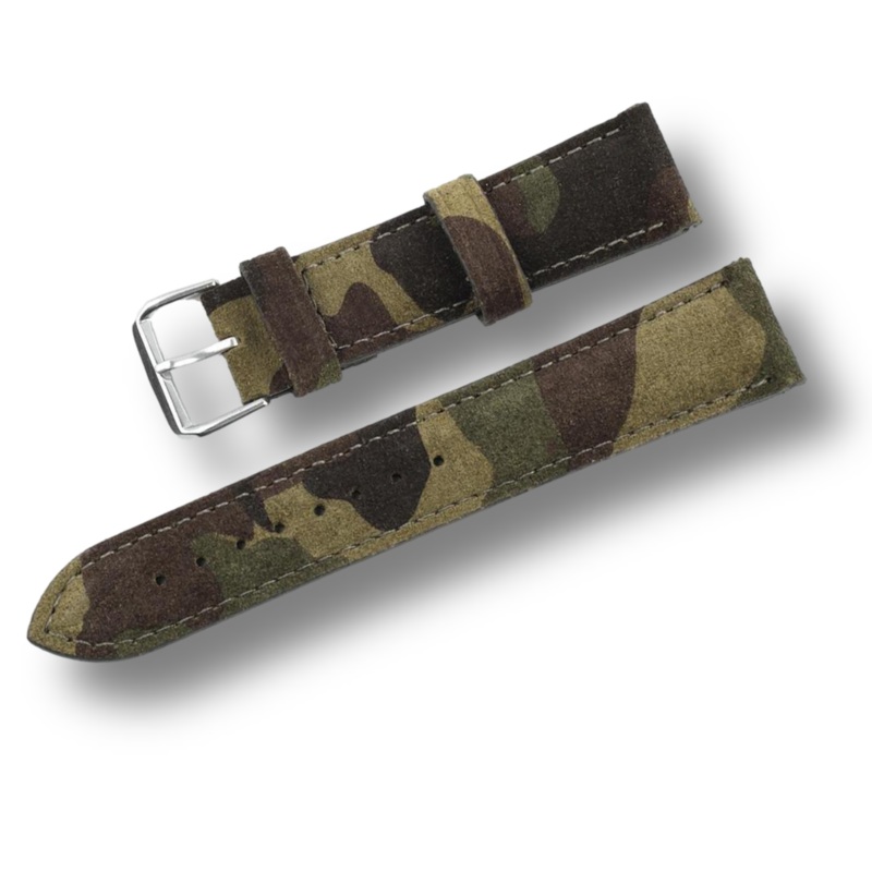 Suede Genuine Leather Military Camouflage Watch Strap