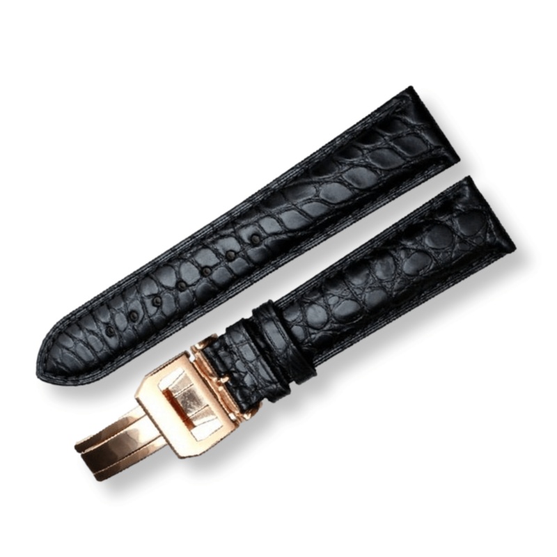 Crocodile Structured Leather Watchband with Deployment Clasp