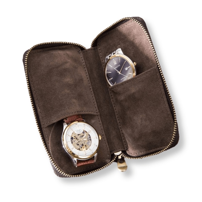 Rustic Leather 2-Slot Watch Box