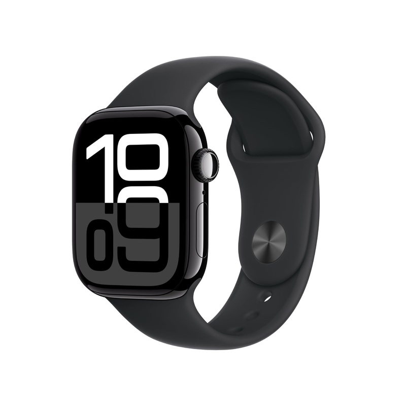Apple Watch Series 10 GPS + Cellular 42mm – Jet Black Case & Black Sport Band (S/M) Jet Black Aluminium Case with Black Sport Band