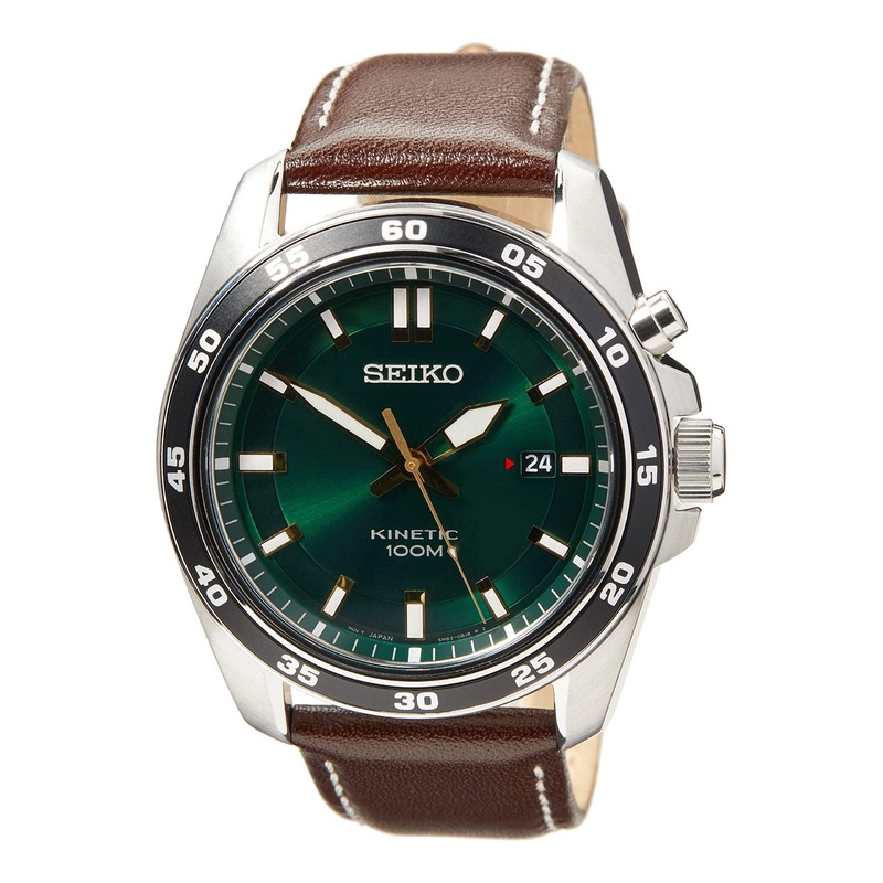 Seiko Herren Kinetik Edelstahl Lederband Green