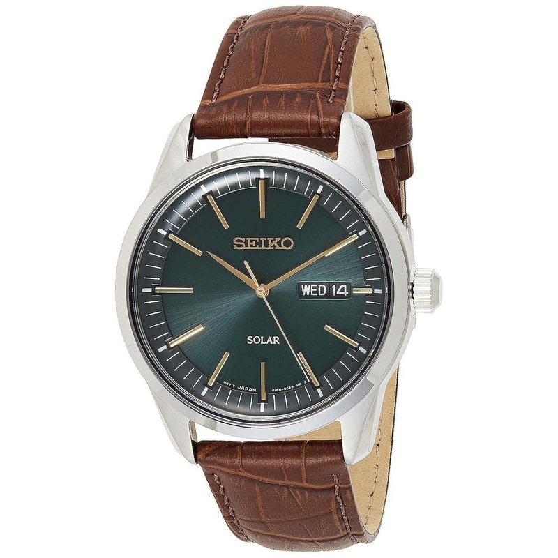 Seiko Men’s Solar Watch SNE529P1 with Leather Strap