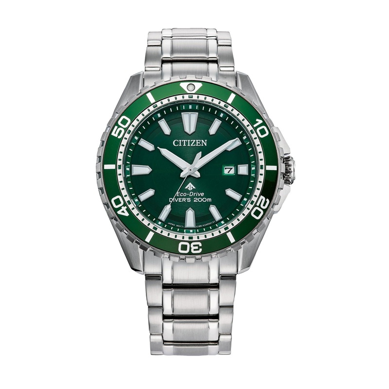 Citizen Eco-Dive Promaster Men’s Watch, Silver Stainless Steel, Green Dial (Model: BN0199-53X)