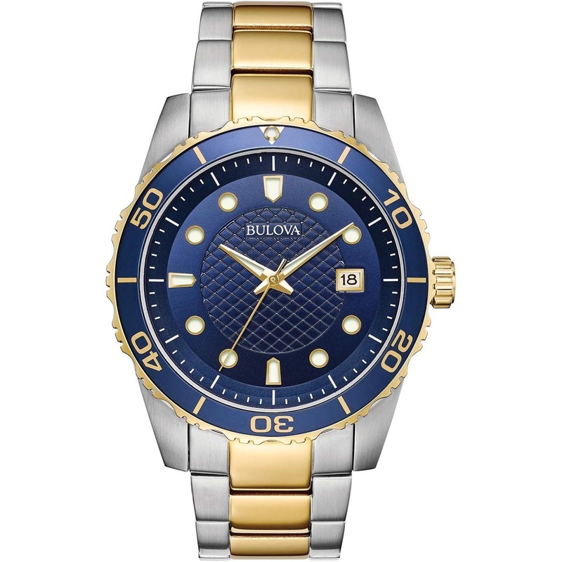 Bulova Classic Two-Tone Stainless Steel 3-Hand Date Calendar Quartz, Blue Dial Style: 98A200