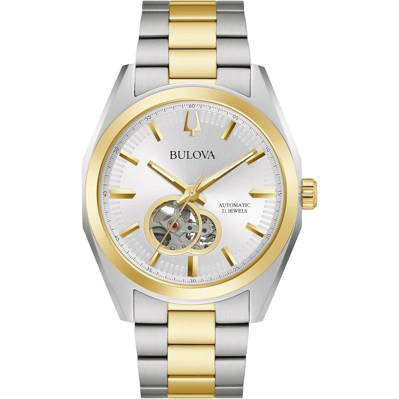 Bulova Men’s Classic Surveyor 3-Hand Automatic Watch, Hack Feature, Luminous Hand, Open Aperture, Screw-Back Case, 42mm