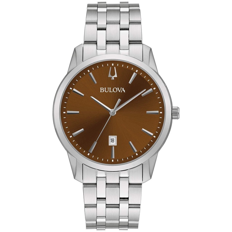 Bulova Men’s Classic Sutton 3-Hand Calendar Date Quartz Watch, 40mm Stainless/ Brown Dial