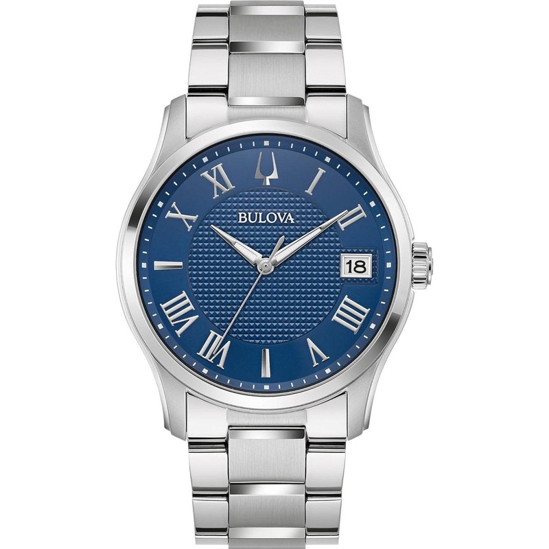 Bulova Men’s Classic Wilton 3 Hand Silver Stainless Steel Watch, Blue Dial, 3 Hand Style: 96B386