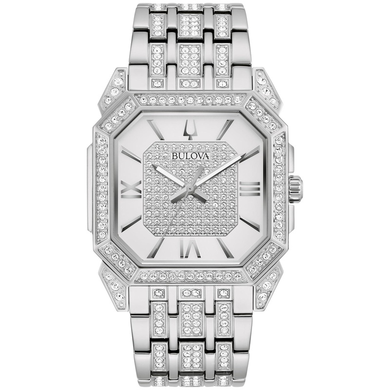 Bulova Men’s Crystal Octava Silver Stainless Steel Watch; Octagon Shape Dial, 3 Hand Style: 96A285